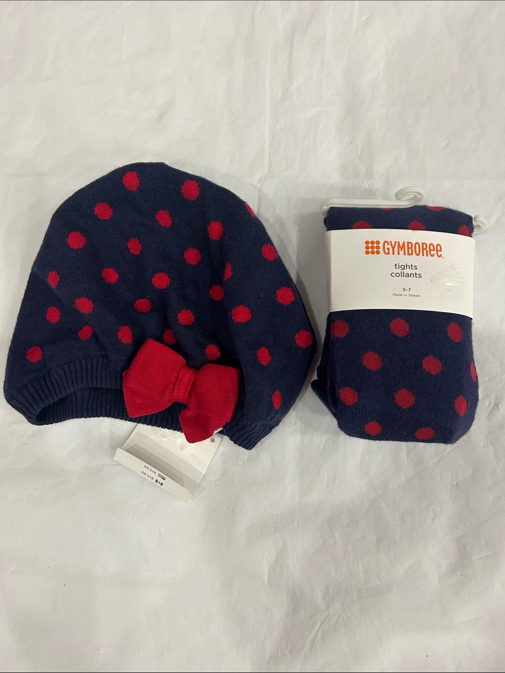 Gymboree Navy and Red Polka Dot Hat & Tights Set